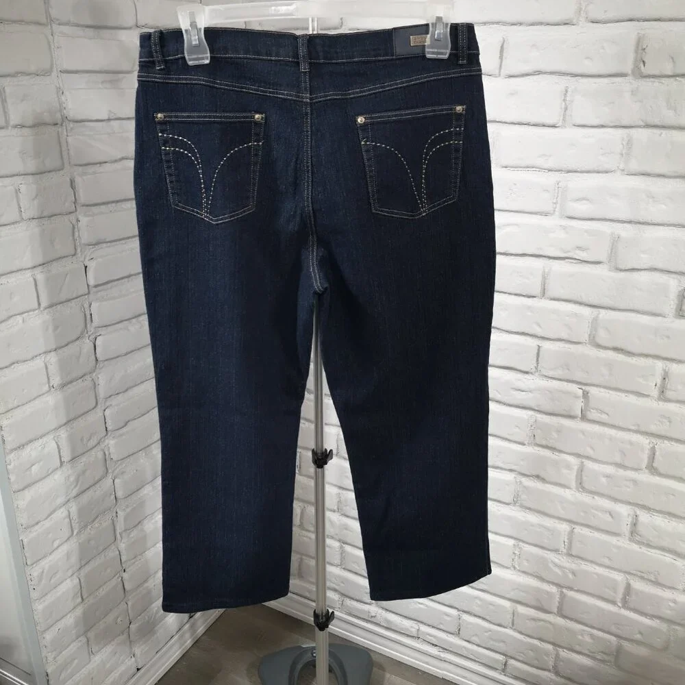 Simon Chang Denim Ladies Size 16 Dark Wash Straight Leg Blue Jeans - Picture 2 of 13